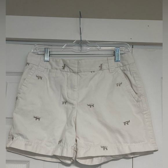 J. Crew Chino Classic Twill City Fit Womens White Embroidered Elephant Shorts 4 - Picture 1 of 8